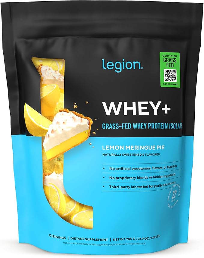 LEGION Whey+ Protein Whey Isolate from Grass Fed Cows - Whey Protein Isolate Powder Low Calorie,Non-GMO, Sugar Free, Lactose and Gluten Free, All Natural Protein Powder 30 Servings (lemon meringuepie)