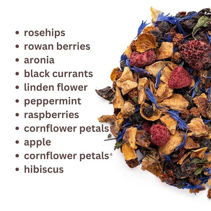 Loose Leaf Tea No Caffeine with Raspberry, Cornflower, Rosehip & Hibiscus (4oz.) – Fruit Tea Summer Herbal Infusion with Wild Berries