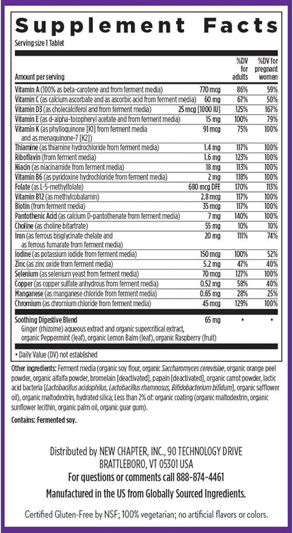 New Chapter Prenatal Vitamins, One Daily Prenatal Multivitamin with Methylfolate + Choline for Healthy Mom & Baby, Gluten Free & Non-GMO, 60 Count