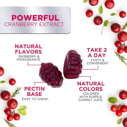 Cranberry Extract 504mg Per Serving - Cranberry Gummies for Urinary Tract Health Support - Helps Cleanse & Protect, Cran Berry Gummy Supplement + Vitamin C, Chewable Cran for Women - 120 Gummies