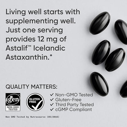 Sports Research® Triple Strength Astaxanthin 12mg w/Organic Coconut Oil - Antioxidant Supplement for Skin & Eye Health Support* - Soy Free · Non-GMO · Gluten Free - 60 Softgels
