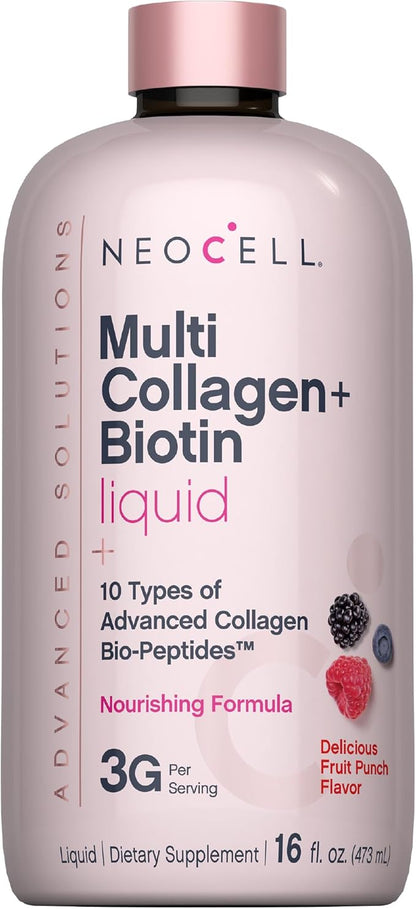 NeoCell Liquid Multi Collagen Peptides | 16 fl oz | with Biotin | Advanced Nourishing Formula | 10 Types of Bio-Peptides | Hair, Skin, & Nails | for Women and Men