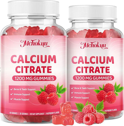 Calcium Citrate Gummies 1200mg Chewable Calcium Supplement for Women & Men, Supports Bone, Muscle & Immune Health, Sugar-Free, Non-GMO, Gluten-Free, Natural Raspberry Flavor, 60 Count
