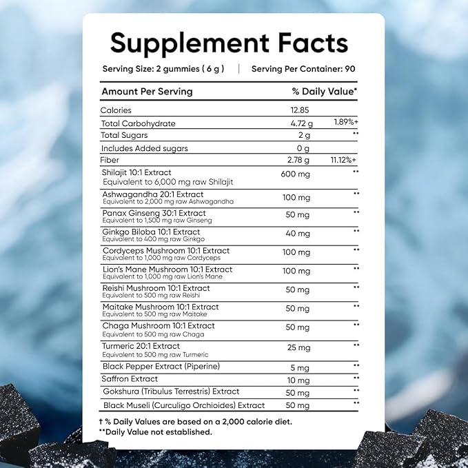 Zemus Himalayan Pure Shilajit Gummies I Lab Tested I Synergistic Blend of Ashwagandha & 5 Mushroom Complex | Fulvic Acid & 85+, Trace Minerals | for Men & Women (90 Count / 9.52 oz, Gold)