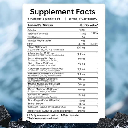 Zemus Himalayan Pure Shilajit Gummies I Lab Tested I Synergistic Blend of Ashwagandha & 5 Mushroom Complex | Fulvic Acid & 85+, Trace Minerals | for Men & Women (90 Count / 9.52 oz, Gold)