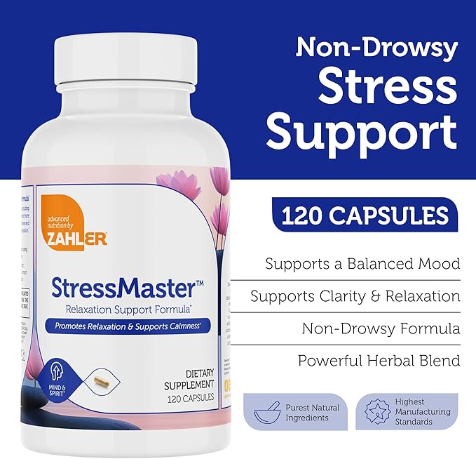 Zahler StressMaster, Relaxation Support Supplement, Promotes Natural Calm, Certified Kosher 120 Capsules