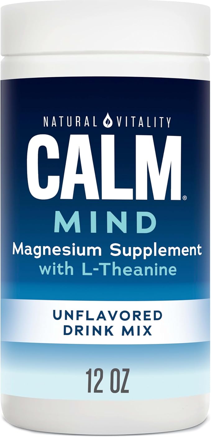 Natural Vitality Calm Mind, Magnesium Citrate + L-Theanine Powder, Supplement for Stress Relief, Gluten Free & Vegetarian, Unflavored, 12 oz.