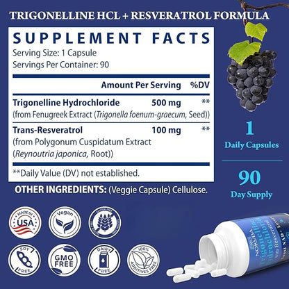 NAD Supplement - NMNH Alternative with Trigonelline HCL 500mg & Resveratrol - NAD+ Precursors Plant Extraction - Support Cellular Energy & Healthy Aging & Brain for Women & Men - 90 Capsules