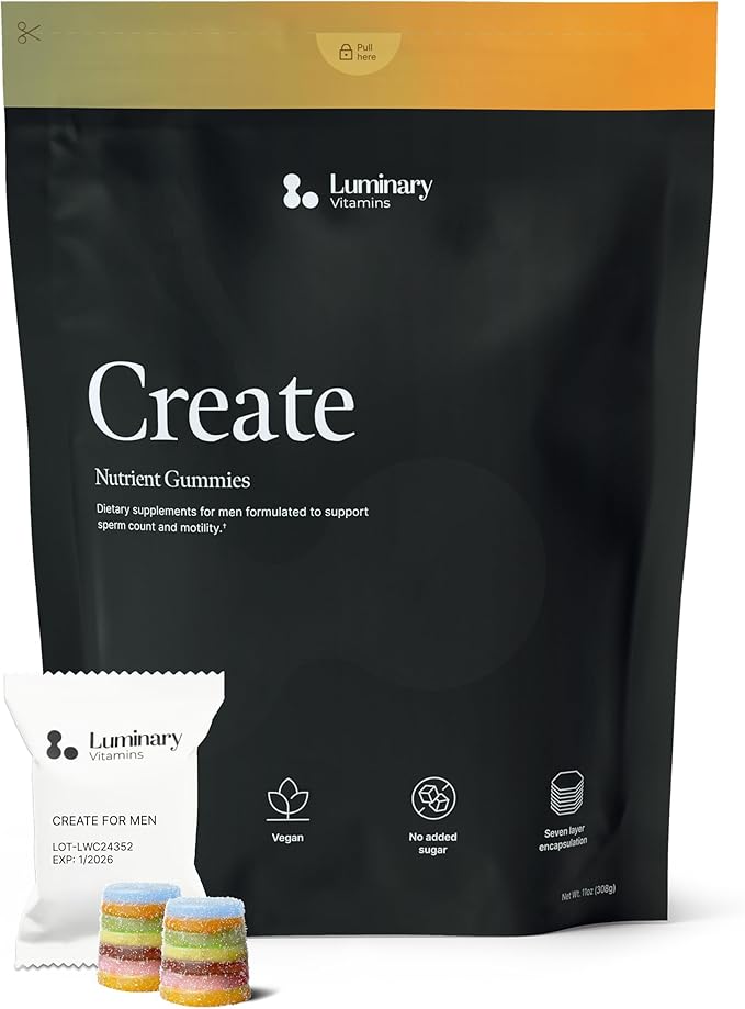Create for Men | Male Fertility Gummies | 300 mg CoQ10, 900 mg L-Carnitine, 10 mg Lycopene | Supports Sperm Health | Blackcurrant Flavor | Vegan & No Added Sugar (28 Day Supply)