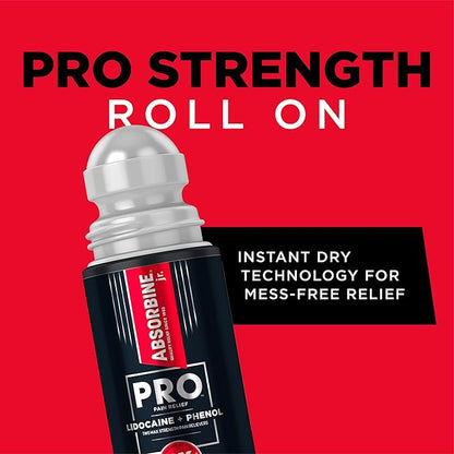 Absorbine Jr. PRO Maximum Strength Lidocaine Roll-On for Targeted Nerve and Muscle Pain Relief, 4% Lidocaine + 1.5% Phenol, Fast Acting & Long Lasting, 2.5 oz