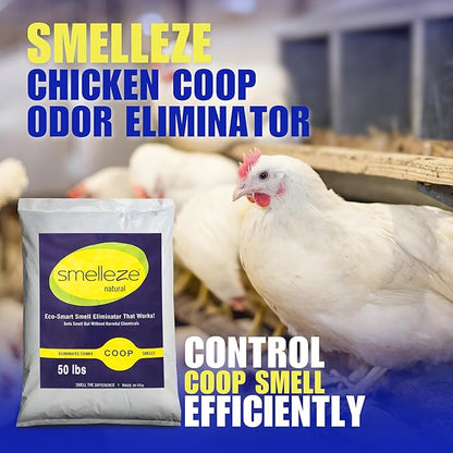 SMELLEZE Natural Chicken Coop Odor Eliminator Granules, Sprinkle in Chicken Coop, Bedding, Run, Pen, Nest & Yard - Unscented, Flock Safe Chicken Coop Deodorizer - 50 lbs.
