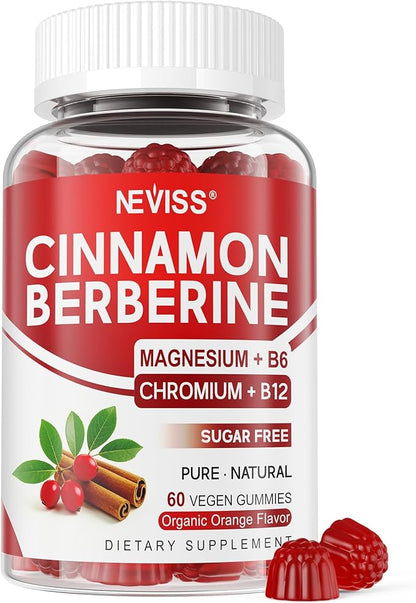 Organic Ceylon Cinnamon Berberine Supplement Gummies Sugar Free Berberine HCl Complex Gummy, Berberine with Ceylon Cinnamon, Bitter Melon, Chromium & Magnesium Glycinate, Vitamin B6 & B12, Vegan, 60ct