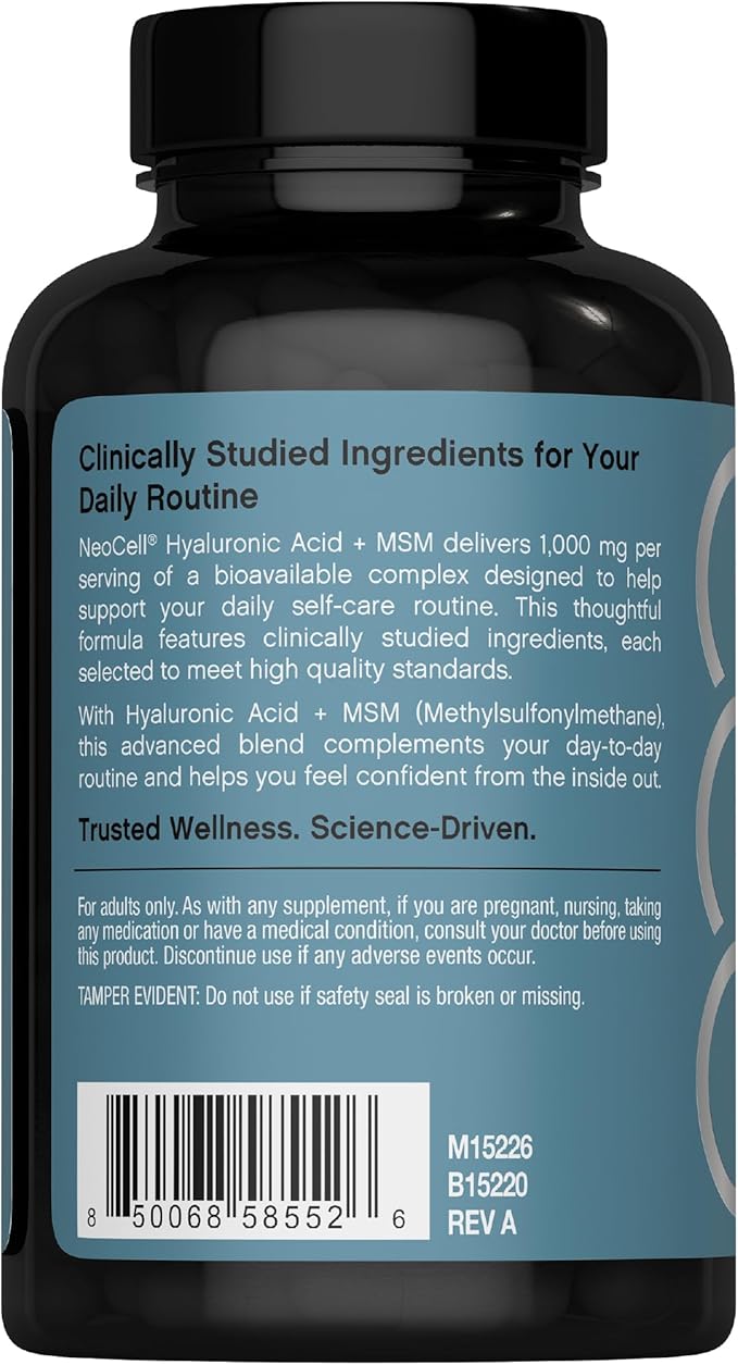 NeoCell Hyaluronic Acid with MSM 1000mg | 120 Capsules | Advanced Formula Supplement | Clinically Studied Ingredients