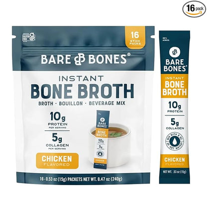 [DISCONTINUED] Chicken Bone Broth Instant Powdered Mix Packets | 5g Collagen | 10g Protein | Keto & Paleo Friendly | No Artificial Flavors | Non-GMO, Gluten-Free, Dairy-Free on-the-go 16 Pack