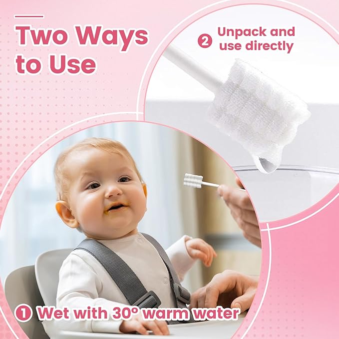 Baby Tongue Cleaner 96-Count, Newborn Oral Care Gauze Swabs – Soft Disposable Mouth Wipes for 0-36 Months, 2-Month Supply Travel-Pack Infant Tongue Brush Alternative