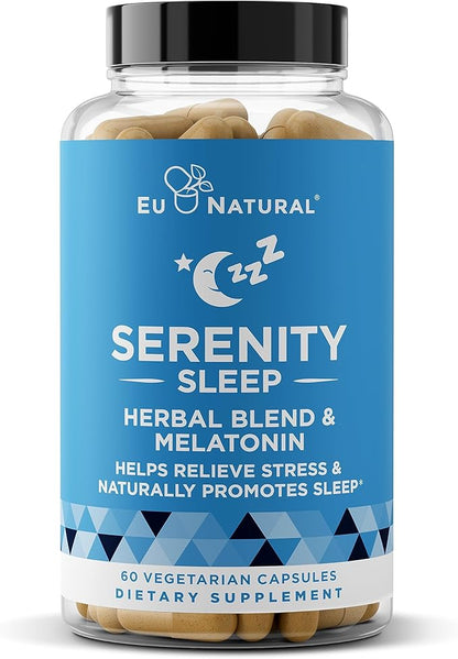 Serenity Sleep Natural Sleep Aid – Potent Blend of Magnesium, Valerian Root and Melatonin – Natural Sleep Aid – Non-Habit-Forming Way to Relax and Get a Good Night’s Sleep – 60 Vegan Soft Caps