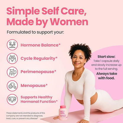 Hey Girl Hormone Balance for Women – 13-in-1 Menopause, PMS & Cycle Support – Mood & Hot Flash Support – w Myo-Inositol, Berberine, Maca Root, Black Cohosh, DIM, Dong Quai