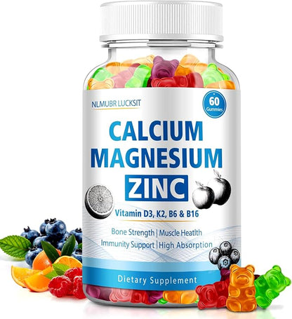 Calcium Citrate Magnesium Zinc Gummies, Calcium 1200 mg with Vitamin D3, B6, K2,B12 for Bone, Muscle, Immune Ultimate Absorption Calcium Supplement for Women and Men 60 Counts
