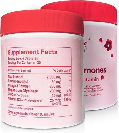 PCOS Multivitamin for Women – Happy Hormones Formula – Myo & D-Chiro Inositol 40:1, Omega-3, Vitamin D3, Zinc & Magnesium – 120 Vegan Capsules