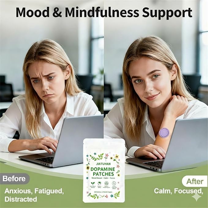 Dopamine Patches Extra Strength – Mood Support, Calm & Focus – Stress Relief with Mucuna & 5-HTP – Plant-Based, Vegan – 60 Patches (2 Month Supply)