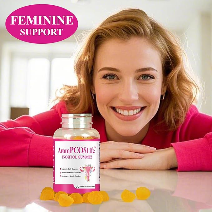 AromPCOSLife Inositol Gummies Support Ovulation, 2 Packs Vitamin Gummies Support Menstrual Cycle & Hormonal Balance for Women, Orange Flavor Inositol Gummy with Myo-Inositol, Folate and Vitamin B6 B12