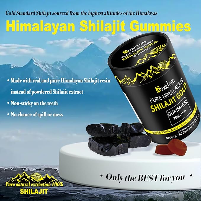 Shilajit Gummies,Pure Shilaljit Gummies,No Added Sugar,Non-GMO,Natural Organic,Ashwagandha, Gokshura | Fulvic Acid & 85+ Trace Minerals for Men- 60 Gummies(Individually Wrapped)