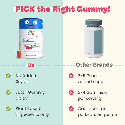 Little Joys Omega-3 (DHA) Brain Gummies for Kids. 7-12 Years. 30 Day Pack. Plant Based Omega-3 Supplements. Made with Chicory Root Fiber for Gut Health. Multivitamins Rich. No Sugar.