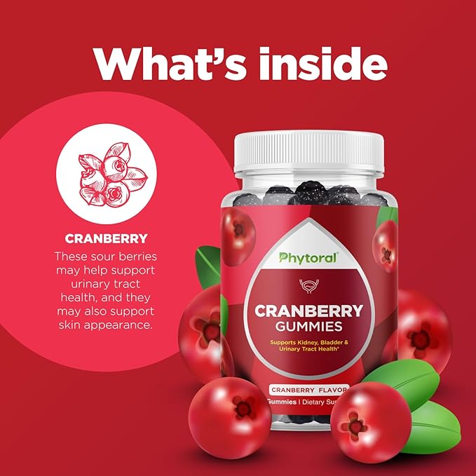 Phytoral Extra Strength Cranberry Gummies for Women - Delicious Potent Cranberry Supplement for Women and Men Bladder Kidney and Urinary Tract Health Support - Daily Gummy Vitamins - 60 Count