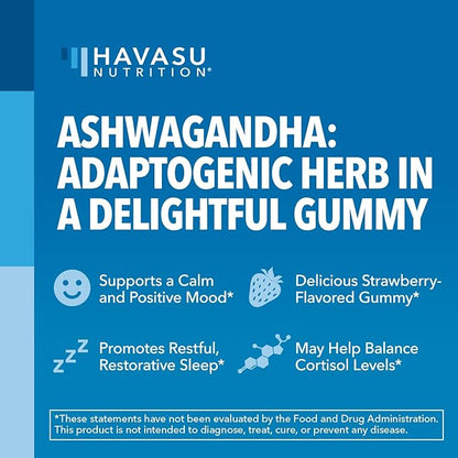 Ashwagandha Gummies for Stress & Mood Support - Vegan, Non-GMO Supplement for Calm & Relaxation - Withania Somnifera for Enhanced Sleep Quality & Emotional Balance - 1-Month Supply, Strawberry Flavor