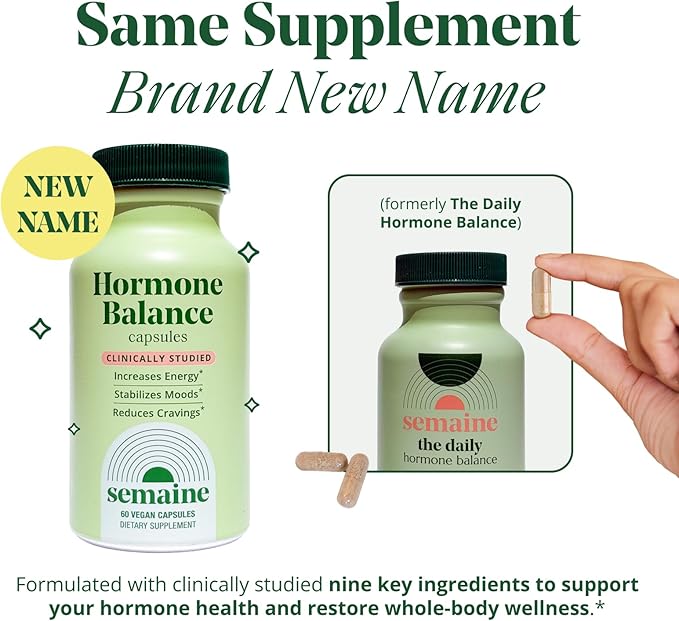 Semaine Hormone Balance – Clearer Skin, Enhanced Moods, Deeper Sleep & Happier Hormones. Hormone-Free, Vegan Capsule, Multi-Symptom Support (60 ct)