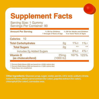Feel Great Kids Vitamin D3 1000 IU Gummies (2-Pack) | Kids Vitamin D Gummies for Healthy Bones, Mood, & Immune Support | Citrus Flavored Vegetarian D3