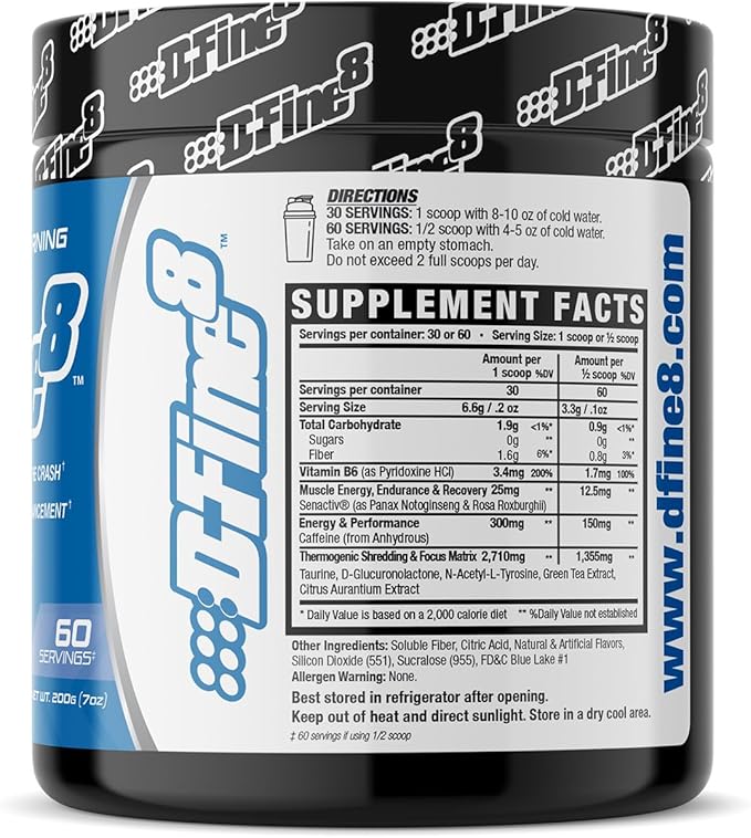 Thermogenic Pre-Workout Energy Powder & Shredding Supplement, Boost Energy Mood & Focus, Sugar Free, Contains Senactiv, Endurance, 300mg Caffeine, N-Acetyl-L-Tyrosine (Bada Bing Blue Cherry)