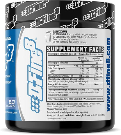 Thermogenic Pre-Workout Energy Powder & Shredding Supplement, Boost Energy Mood & Focus, Sugar Free, Contains Senactiv, Endurance, 300mg Caffeine, N-Acetyl-L-Tyrosine (Bada Bing Blue Cherry)