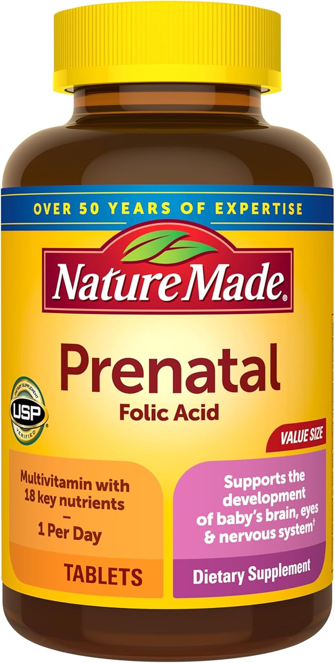Nature Made Prenatal Multivitamin with Folic Acid, Vitamin & Mineral Supplement, Daily Nutritional Support, Prenatal Vitamins for Women, 250 Tablets, 250 Day Supply