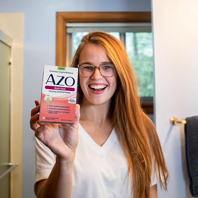 AZO® Boric Acid Vaginal Suppositories for Women, Helps Support Odor Control with Clinically Studied Boric Acid, Non-GMO (Pack of 60)
