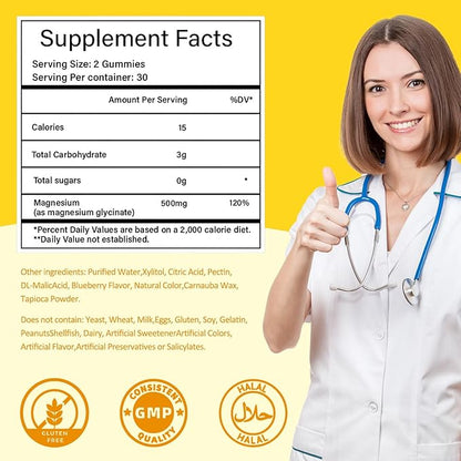 Magnesium Glycinate Gummies 2 Bottles, Sugar-Free for Adults & Kids, Magnesium Gummies for Sleep, Stress & Muscle Relief, Supports Bone & Nerve Health, Vegan, Pectin-Based, Pineapple Flavor