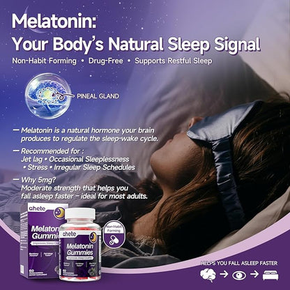 Melatonin 5mg Gummies for Adults, Raspberry Flavor Sleep Aid, Sugar-Free, 120 Gummies, 120 Days Supply