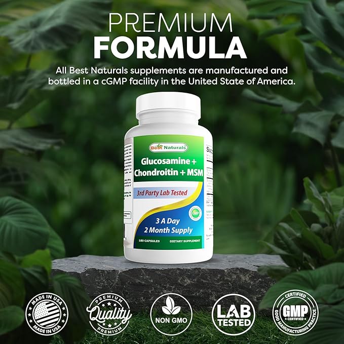 Best Naturals Glucosamine Chondroitin and MSM (Non-GMO) - Promotes Joint Health - 180 Count