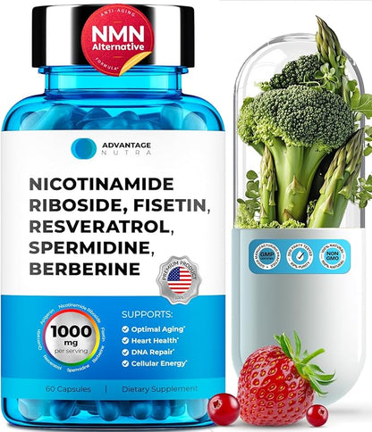 Liposomal Nicotinamide Riboside NR Supplement Resveratrol NAD : Nicotinamide 500mg w/Fisetin, Resveratrol Powder Spermidine Berberine NAD Resveratrol Supplement 500 mg - 60 caps 1 Pack
