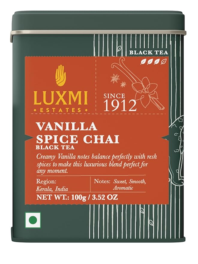 LUXMI Estates Vanilla Spice Chai Loose Leaf Black Tea 100g/3.52oz (50 cups) | Smooth, Flavorful, Robust, Caffeinated