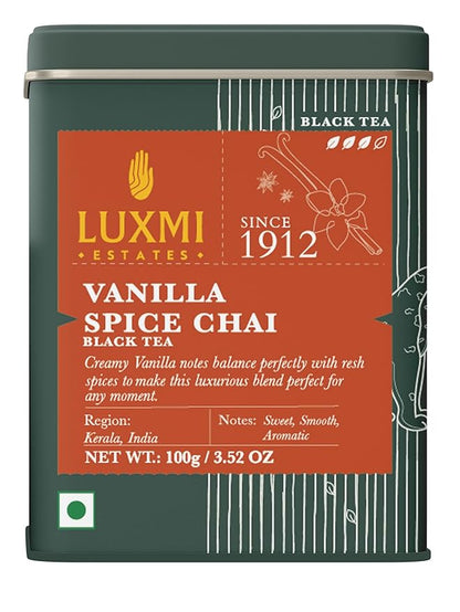 LUXMI Estates Vanilla Spice Chai Loose Leaf Black Tea 100g/3.52oz (50 cups) | Smooth, Flavorful, Robust, Caffeinated