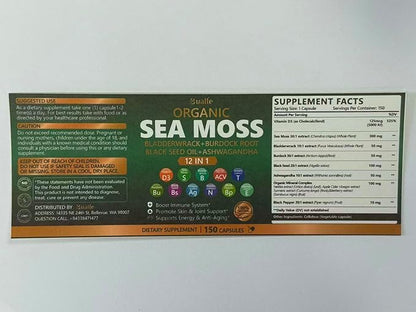 Bualle Irish Sea Moss Capsules – Organic Sea Moss, Black Seed Oil, Ashwagandha Supplements with Bladderwrack, Ginger & Burdock Root – Supports Daily Wellness, Skin & Energy – 150 Capsules,(Pack of 2)