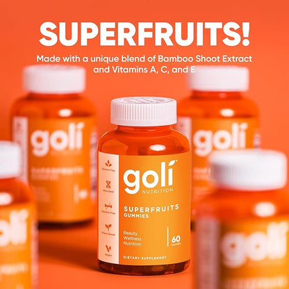 Goli Superfruits Beauty Gummies with Bamboo Silica - Vitamins A, C, E, Zinc - Collagen Support with Superfruit Blend - Vegan, Non-GMO, Gluten-Free, 180 Count (3 Pack)