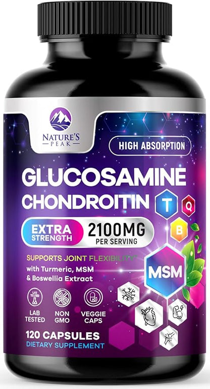 Glucosamine Chondroitin & MSM - 3x Strength Joint Support Supplement for Mobility & Comfort - Glucosamine Complex with Turmeric, Boswellia, Bromelain & Quercetin - Bottled in USA - 120 Capsules