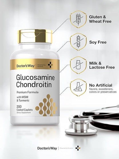 Doctor's Way Glucosamine Chondroitin MSM Turmeric | 200 Caplets | Complex Supplement for Adults | Non-GMO, Gluten Free