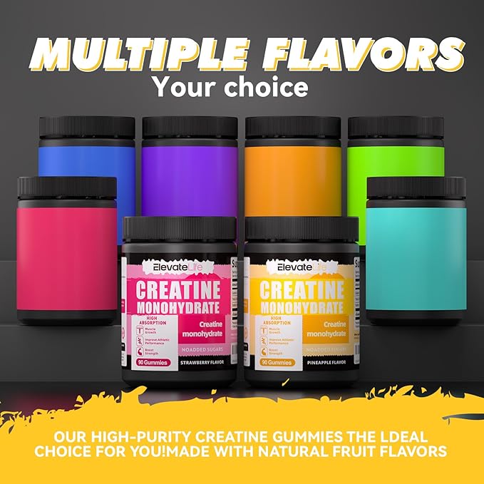 ElevateLife NSF Certified Creatine Monohydrate Gummies 5000mg for Men & Women, Chewables Creatine Monohydrate for Muscle Strength, Muscle Builder, Energy Boost, Pre-Workout Supplement-90 Pineapple
