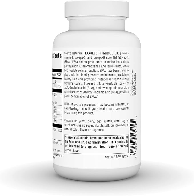 Source Naturals Flax Seed-Primrose Oil, Omega 3,6,9 EFA Complex, 1300mg - 90 Softgels