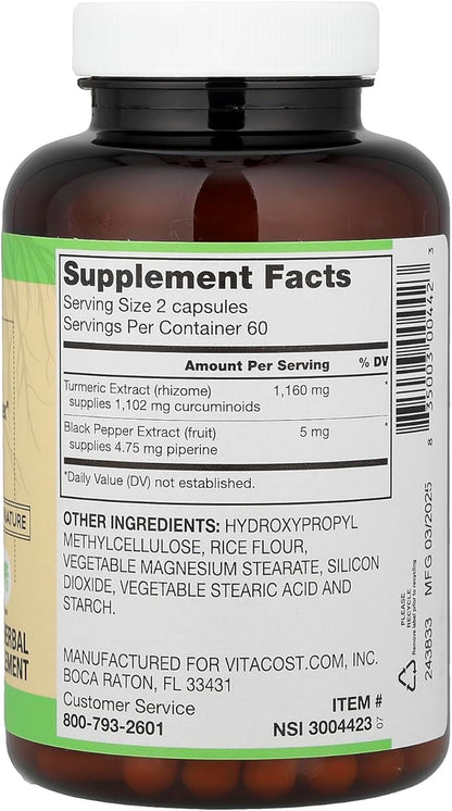 Vitacost Turmeric Extract Curcumin C3 Complex with Bioperine - 1,160 mg per Serving - 120 Capsules