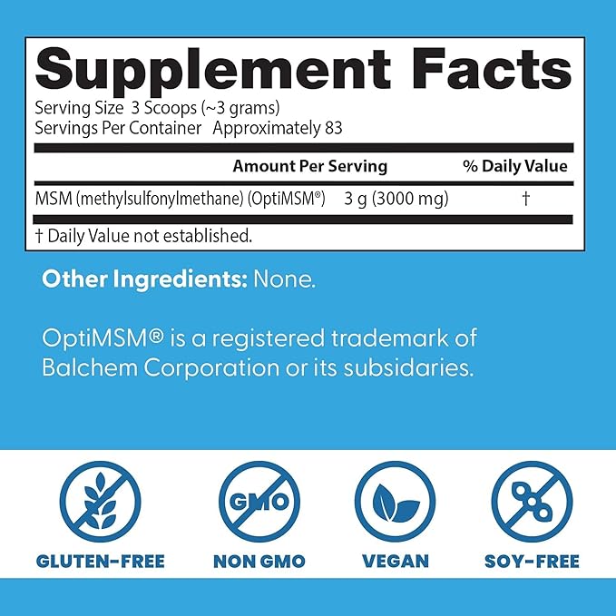 Doctor's Best MSM Powder Supplement for Men & Women - Supports Hair, Skin, Nails, Joint Health, & Mobility, Delivers Beneficial Sulfur with OptiMSM, Gluten Free, Soy Free, Non GMO, Vegan - 8.8 oz