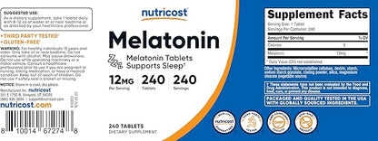 Nutricost Melatonin 12mg, 240 Tablets - 12mg Per Serving, Non-GMO, Gluten Free